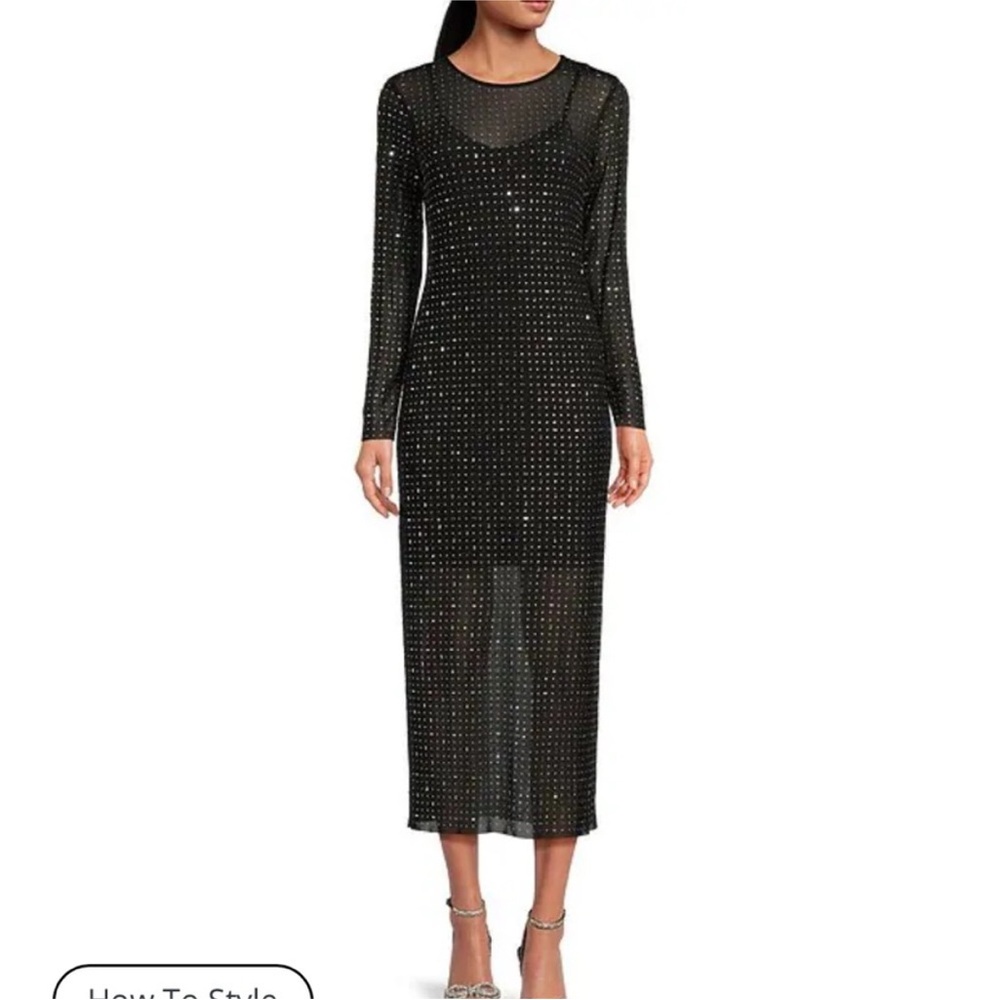 Gianni Bini Black Rhinestone Studded Long Sleeve Dress